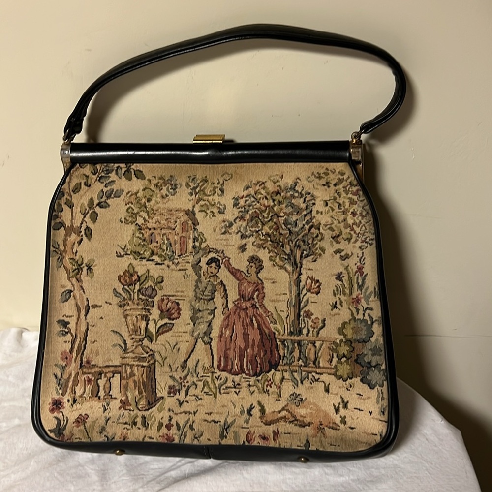 Vintage double-sided tapestry purse, man and woman dancing in a garden - Picture 9 of 9